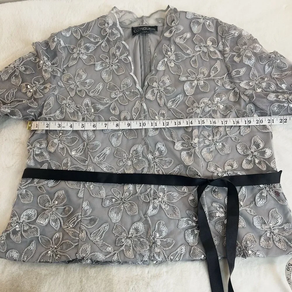 NWT Alex Evenings Set Formal Silver Floral Lace Top Black Velvet Pants Size XLP